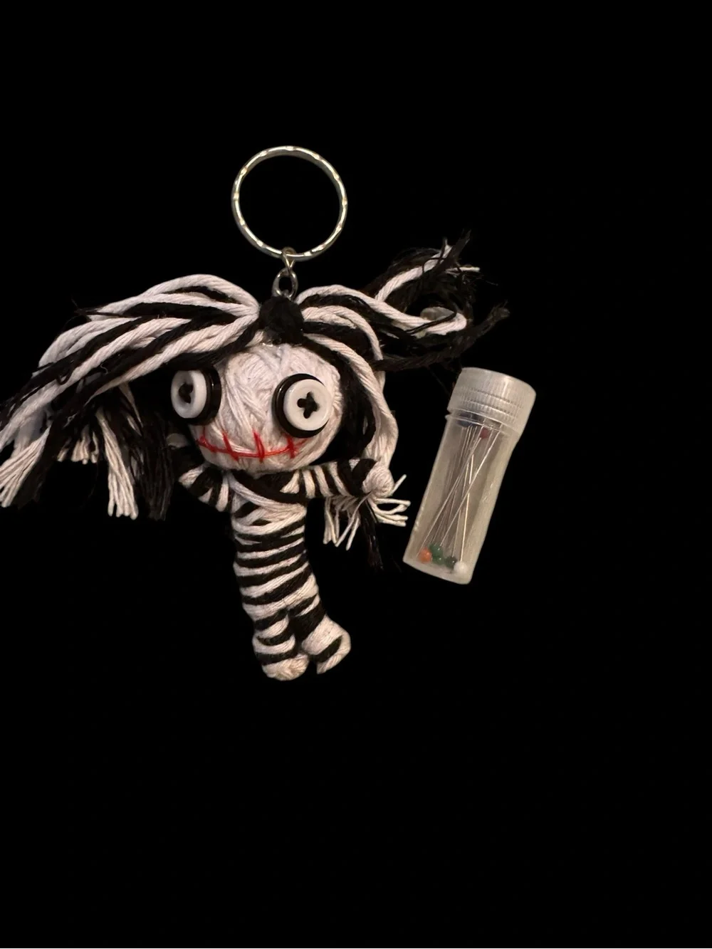 Creepy Voodoo Doll Keychain w/ 10 Pins Gothic Halloween Witchy